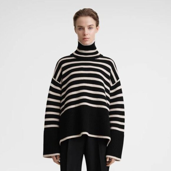 TOTEME Signature Stripe Turtleneck Black - Picture 1 of 8